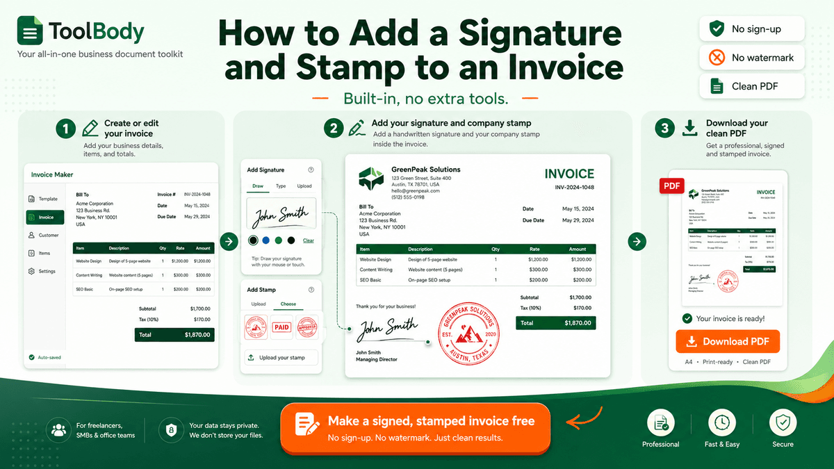 Add signature and stamp to invoice free